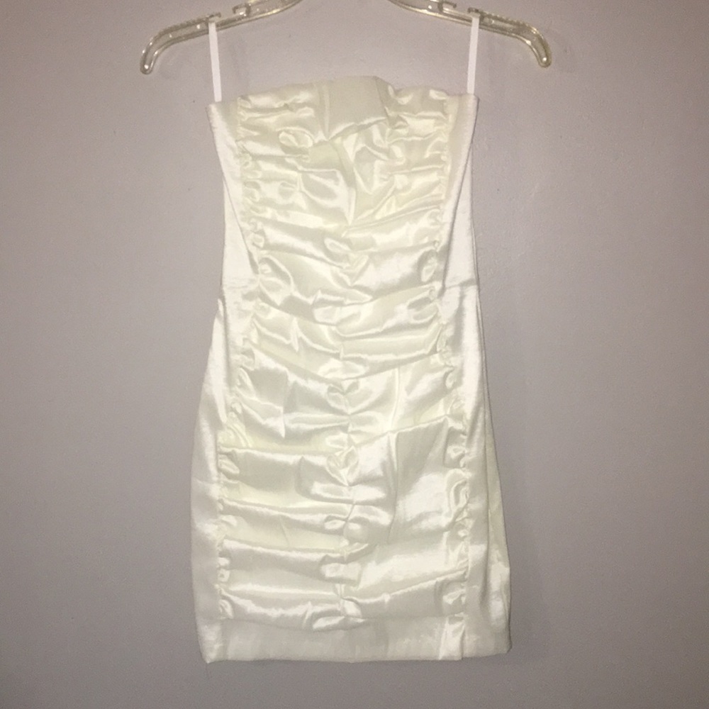 White strapless Jessica McClintock dress